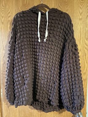 Cozy Textured Waffle Knit Hoodie in Dark Brown